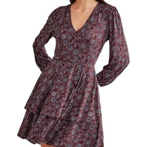 Boden Tiered Mini Jersey Dress Spiced Apple, Floral Tapestry, 6 PET